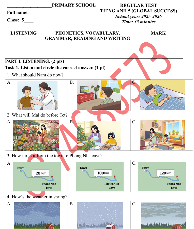Đề 1- Đề thi HK2 tiếng Anh 5 Global success